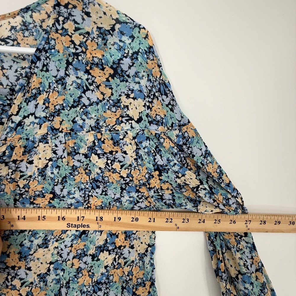 J Jill Shirt Women's Small Blue Floral Peasant Festival Boho Cottagecore Silky - Picture 4 of 6